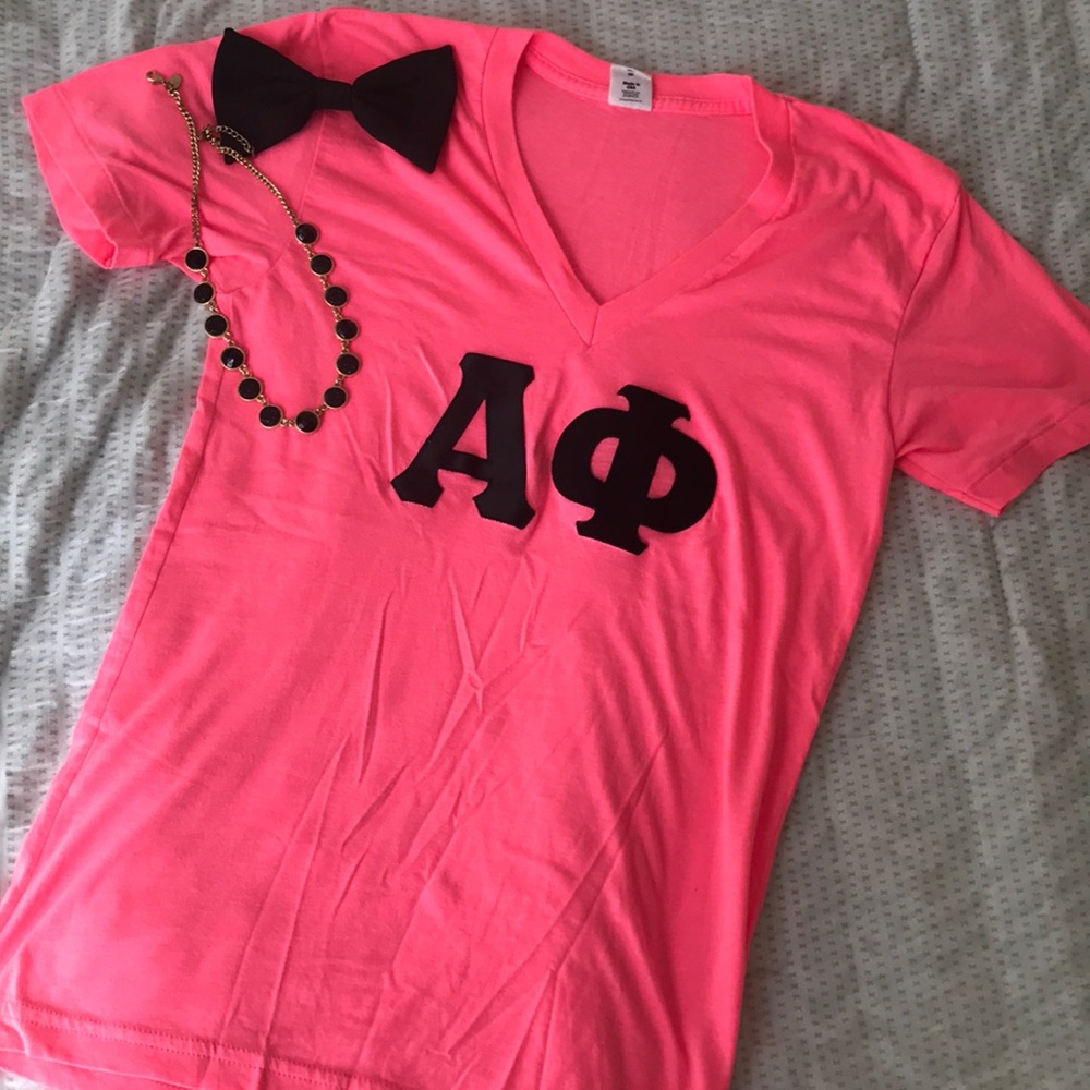 Neon pink Alpha Phi letter shirt